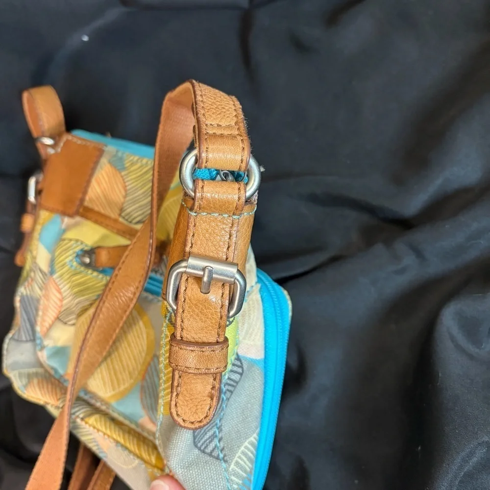 Fossil Colorful Geometric Print Canvas & Leather Crossbody Bag